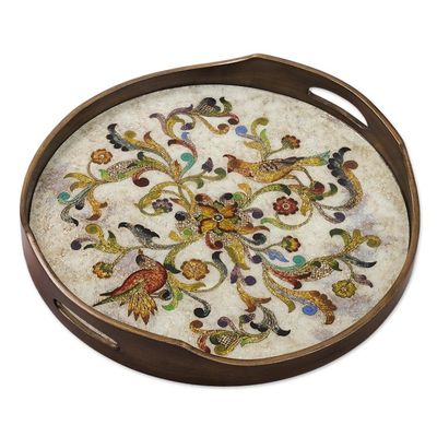 Alternate image for Hand Painted Glass Tray from Peru Birds of Dawn