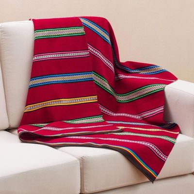 Alternate image for Hand Woven Striped Alpaca Blend Throw Blanket from Peru Cozy Siesta