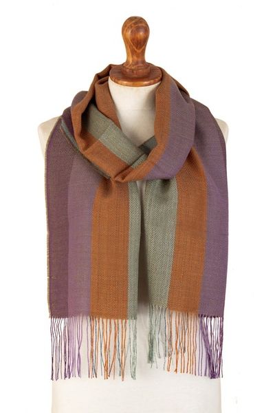 Alternate image for Striped Baby Alpaca Blend Scarf Handloomed in Peru Earthy Ways