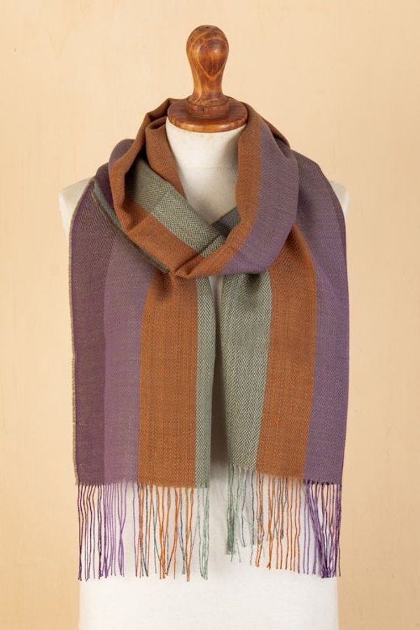 Alternate image for Striped Baby Alpaca Blend Scarf Handloomed in Peru Earthy Ways
