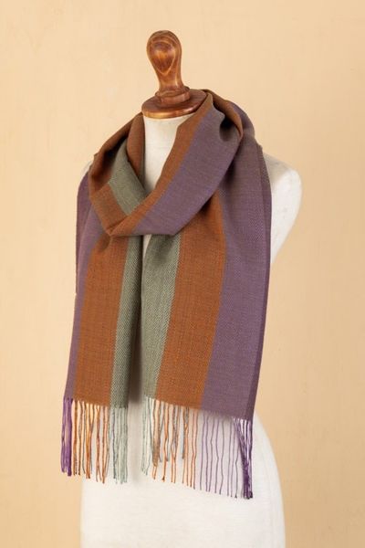 Alternate image for Striped Baby Alpaca Blend Scarf Handloomed in Peru Earthy Ways