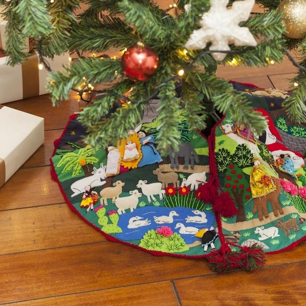 Alternate image for Peruvian Folk Art Cotton Christmas Scene Tree Skirt Nativity Scene