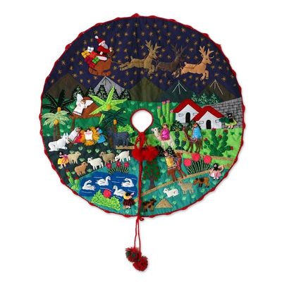 Alternate image for Peruvian Folk Art Cotton Christmas Scene Tree Skirt Nativity Scene