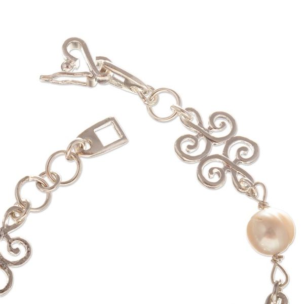 Alternate image for Sterling Silver Link Bracelet with Cream Cultured Pearls Peace Incantation
