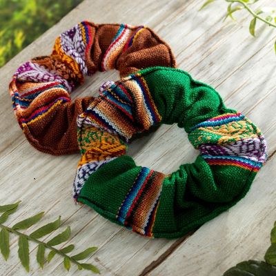 Alternate image for Set of 2 Brown and Green Andean Acrylic Scrunchies Andes Nature Fantasy