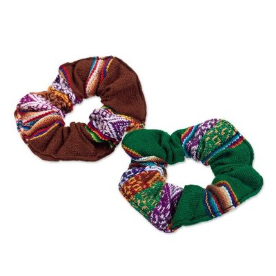 Alternate image for Set of 2 Brown and Green Andean Acrylic Scrunchies Andes Nature Fantasy