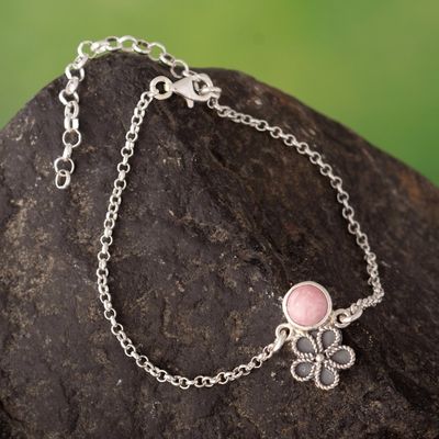 Alternate image for Floral Sterling Silver Pendant Bracelet with Pink Rhodonite Floral Compassion