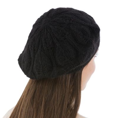 Alternate image for Hand Knit Black 100 Alpaca Beret from Peru Dark Leaves