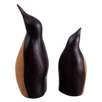 Alternate image for Handcarved Cedar Wood Penguin Animal Themed Figurines Pair Penguin Mother and Child