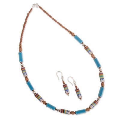 Alternate image for Blue Ceramic Bead Necklace and Earring Set from Peru Sky over Cusco