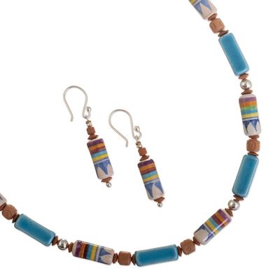 Alternate image for Blue Ceramic Bead Necklace and Earring Set from Peru Sky over Cusco
