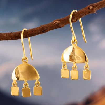 Alternate image for Polished Contemporary Gold-Plated Dangle Earrings from Peru Shimmering Delight