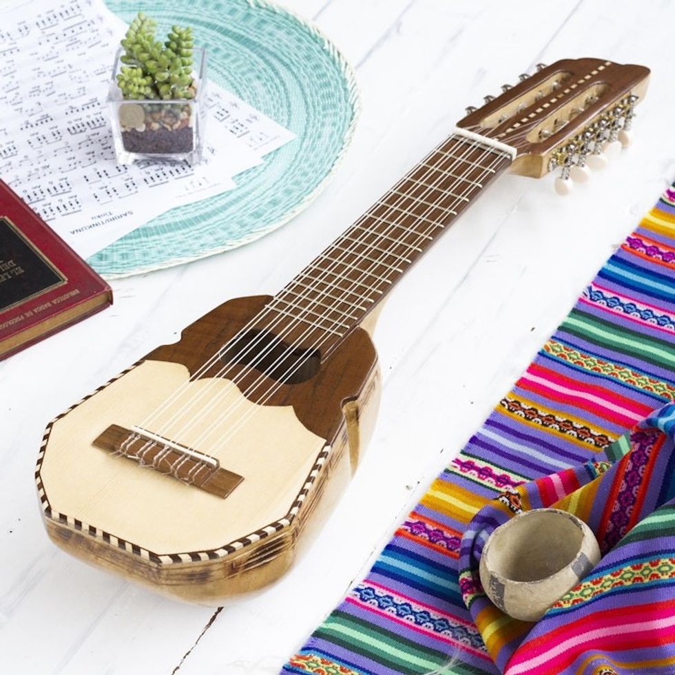 Handcrafted Genuine Peruvian Charango Guitar with Case 'Inca Sun'