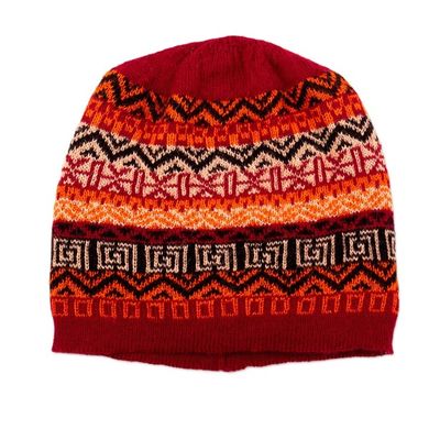 Alternate image for Hand Knit 100 Baby Alpaca Hat in Red Shades from Peru Sunrise in the Andes
