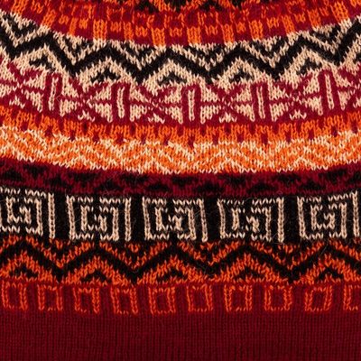 Alternate image for Hand Knit 100 Baby Alpaca Hat in Red Shades from Peru Sunrise in the Andes