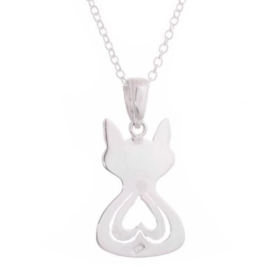 Alternate image for Heart Pattern Cat-Shaped Sterling Silver Pendant Necklace Heart of the Cat