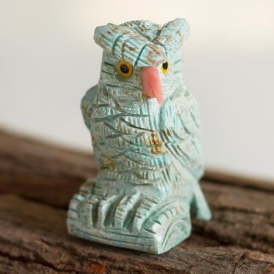 Alternate image for Handcrafted Turquoise Owl Gemstone Sculpture Mystic Owl