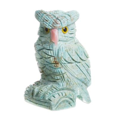 Alternate image for Handcrafted Turquoise Owl Gemstone Sculpture Mystic Owl