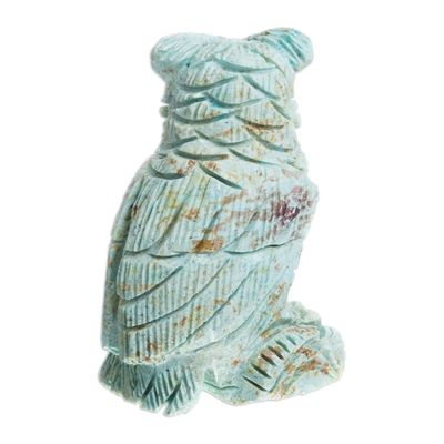 Alternate image for Handcrafted Turquoise Owl Gemstone Sculpture Mystic Owl
