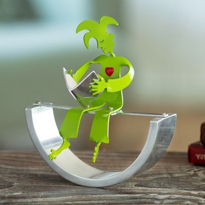 Alternate image for Harlequin Loves Reading Green Aluminum Handcrafted Sculpture Good Read