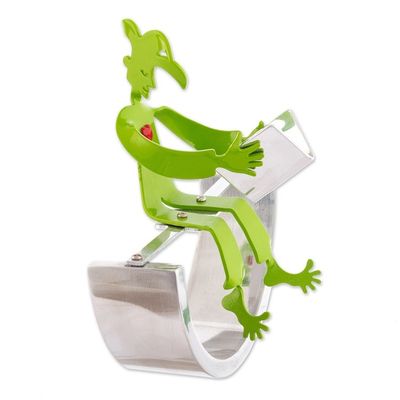 Alternate image for Harlequin Loves Reading Green Aluminum Handcrafted Sculpture Good Read