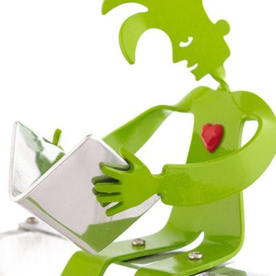 Alternate image for Harlequin Loves Reading Green Aluminum Handcrafted Sculpture Good Read