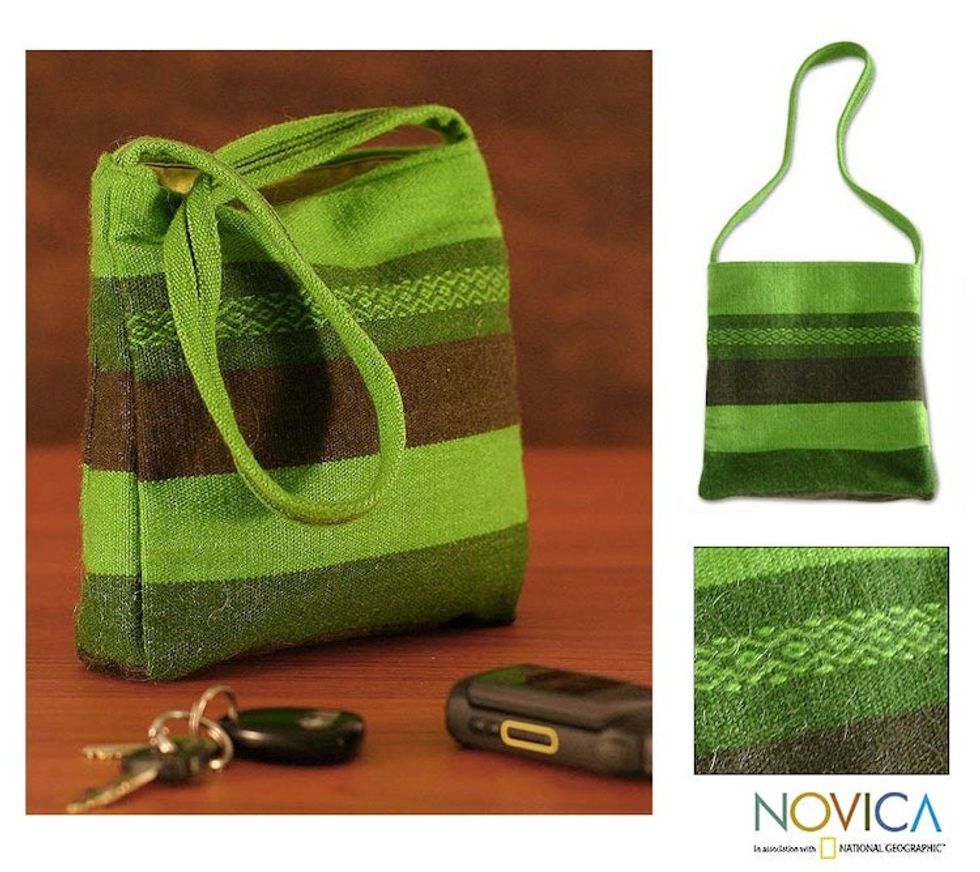 Alpaca shoulder bag 'Green Meadow'