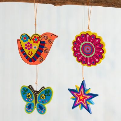 Alternate image for Assorted Hand-Painted Ceramic Ornaments from Peru Set of 4 Multicolored Nature