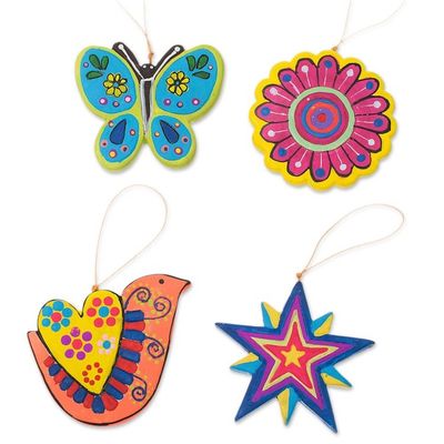 Alternate image for Assorted Hand-Painted Ceramic Ornaments from Peru Set of 4 Multicolored Nature