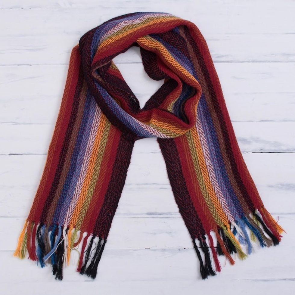 Rainbow 100 Alpaca Striped Scarf from Peru 'Andean Rainbow'