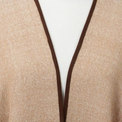 Alternate image for Tri-Color Suede Accented 100 Baby Alpaca Ruana from Peru Fantastic Combination