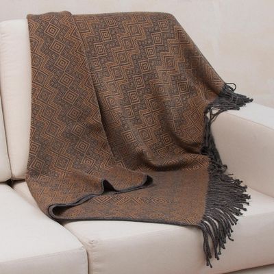 Alternate image for Throw Blanket with Diamond Motifs in Slate and Spice Diamond Embrace