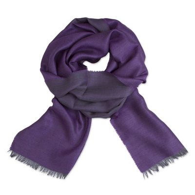 Alternate image for Baby Alpaca and Silk Blend Plum and Grey Reversible Scarf Options in Plum
