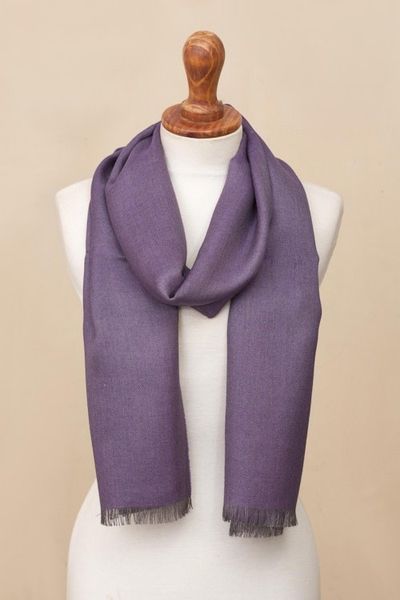 Alternate image for Baby Alpaca and Silk Blend Plum and Grey Reversible Scarf Options in Plum