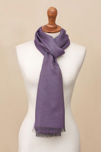 Alternate image for Baby Alpaca and Silk Blend Plum and Grey Reversible Scarf Options in Plum