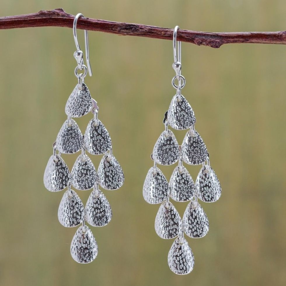 Modern Sterling Silver Chandelier Earrings 'Vital Rain'
