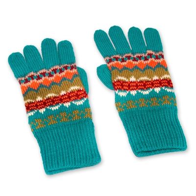 Alternate image for Artisan Crafted Alpaca Wool Patterned Gloves Ancash Fantasy