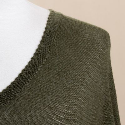 Alternate image for Woven Cotton Blend Poncho in Olive Green from Peru Olive Mountain