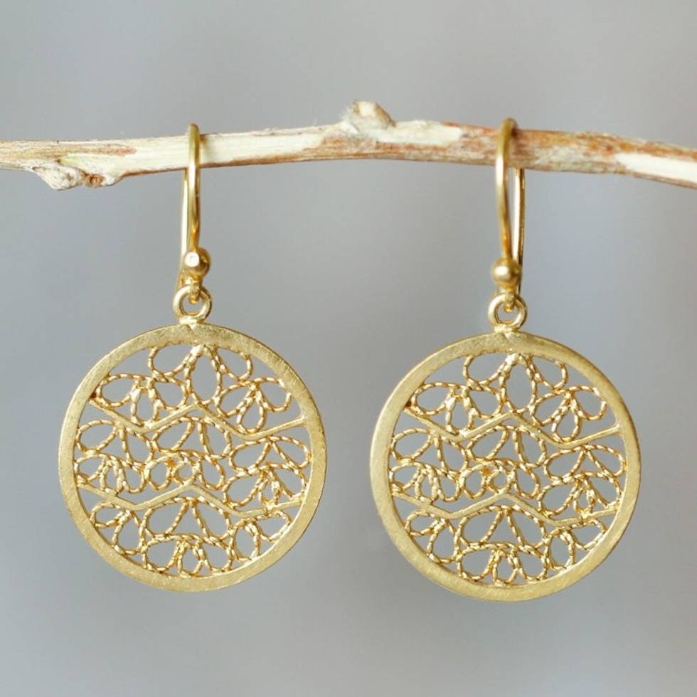 Filigree Gold Plated Sterling Silver Earrings 'Natural Energy'