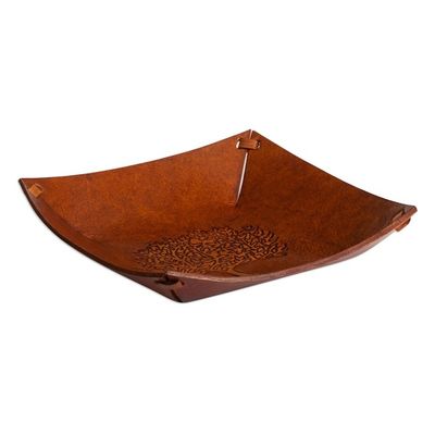 Alternate image for Squared Brown Hand Tooled Leather Catchall from Peru Sienna Tree