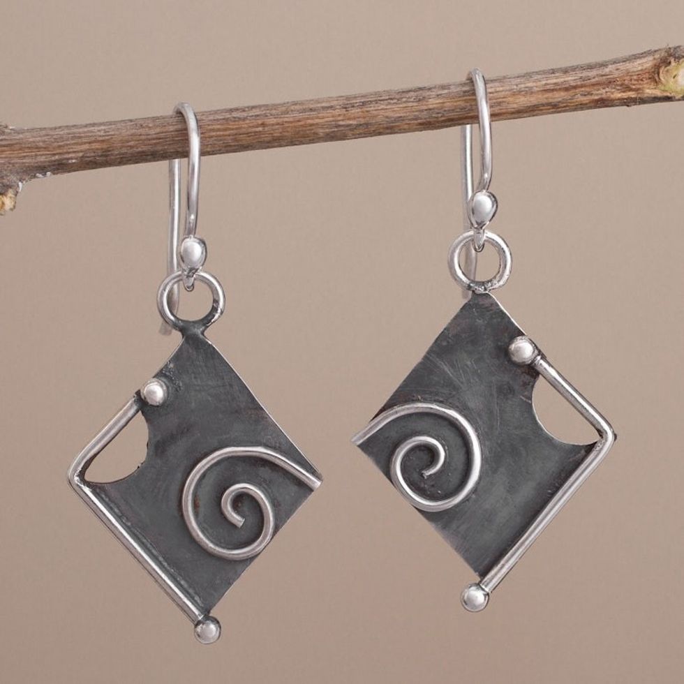 Peruvian Modern Style Sterling Silver Dangle Earrings 'Freeform Beauty'