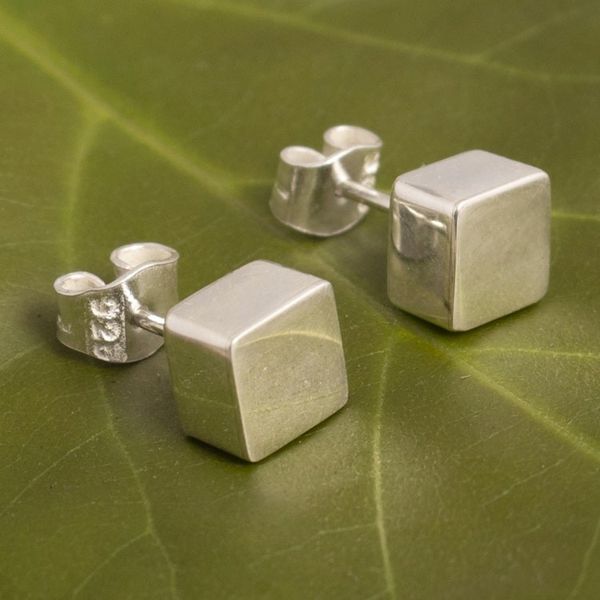 Alternate image for Handcrafted Sterling Cube Earrings Energy Cube