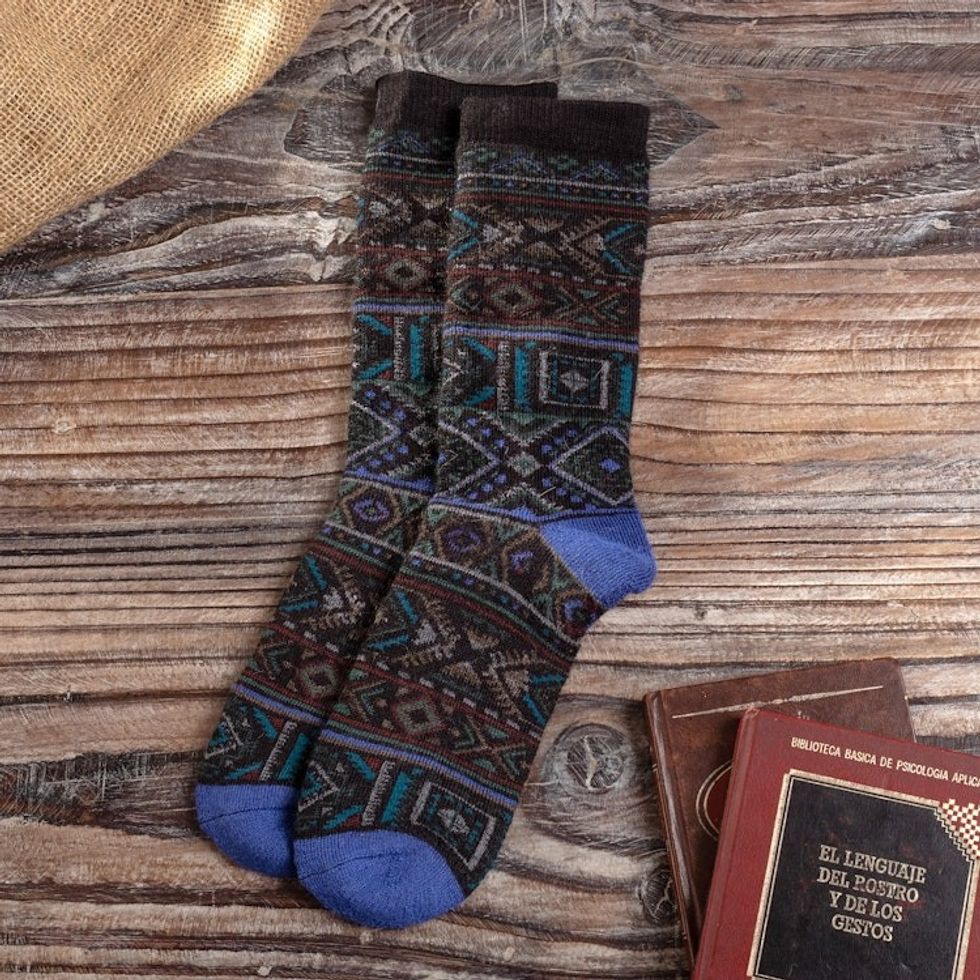 Unisex Multicolor Geometric Alpaca Blend Socks from Peru 'Geometric Andes'