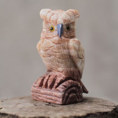 Alternate image for Artisan Crafted Pink Calcite Bird Sculpture from Peru Rosy Owl