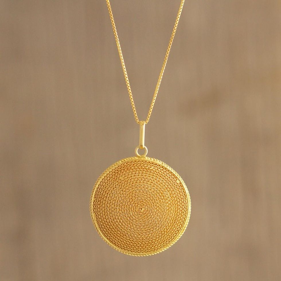 Peruvian Gold-Plated Filigree Pendant Necklace 'Temple of the Sun'
