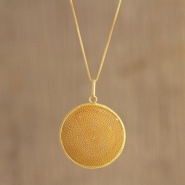 Alternate image for Peruvian Gold-Plated Filigree Pendant Necklace Temple of the Sun