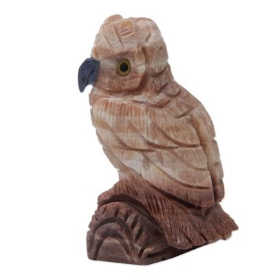 Alternate image for Artisan Crafted Pink Calcite Bird Sculpture from Peru Rosy Owl