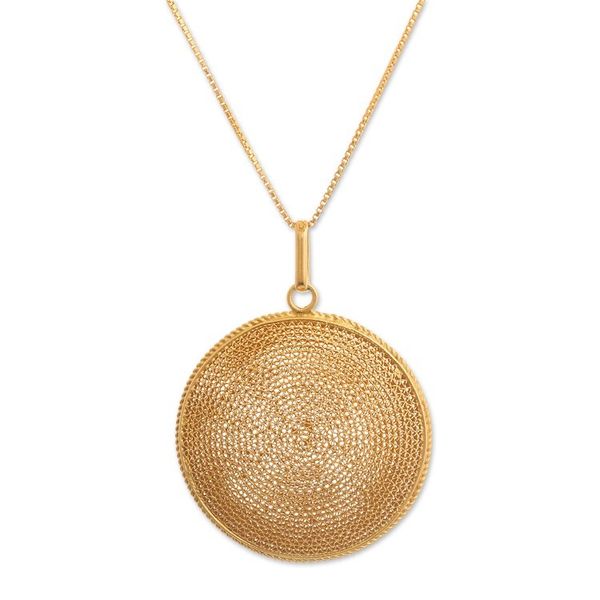 Alternate image for Peruvian Gold-Plated Filigree Pendant Necklace Temple of the Sun