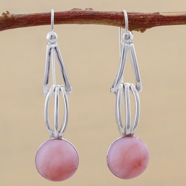 Alternate image for Pink Opal and Sterling Silver Dangle Earrings from Peru Pink Succulence