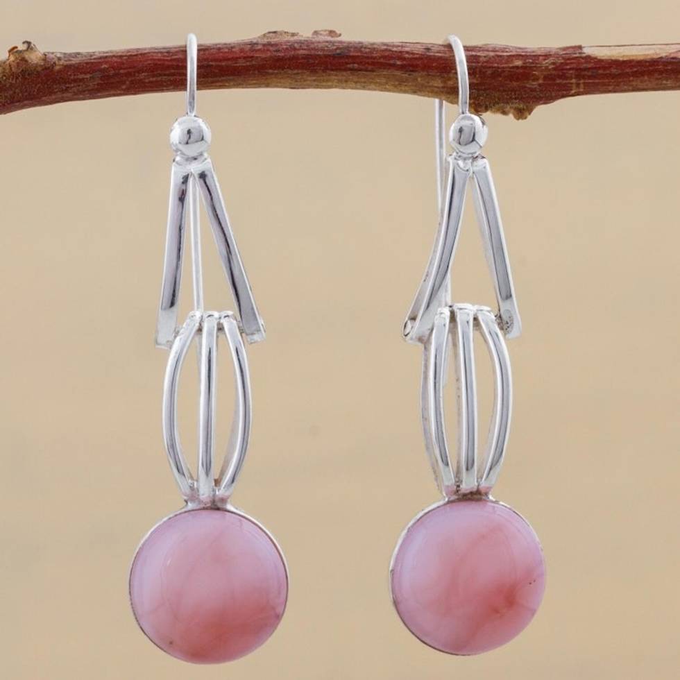 Pink Opal and Sterling Silver Dangle Earrings from Peru 'Pink Succulence'